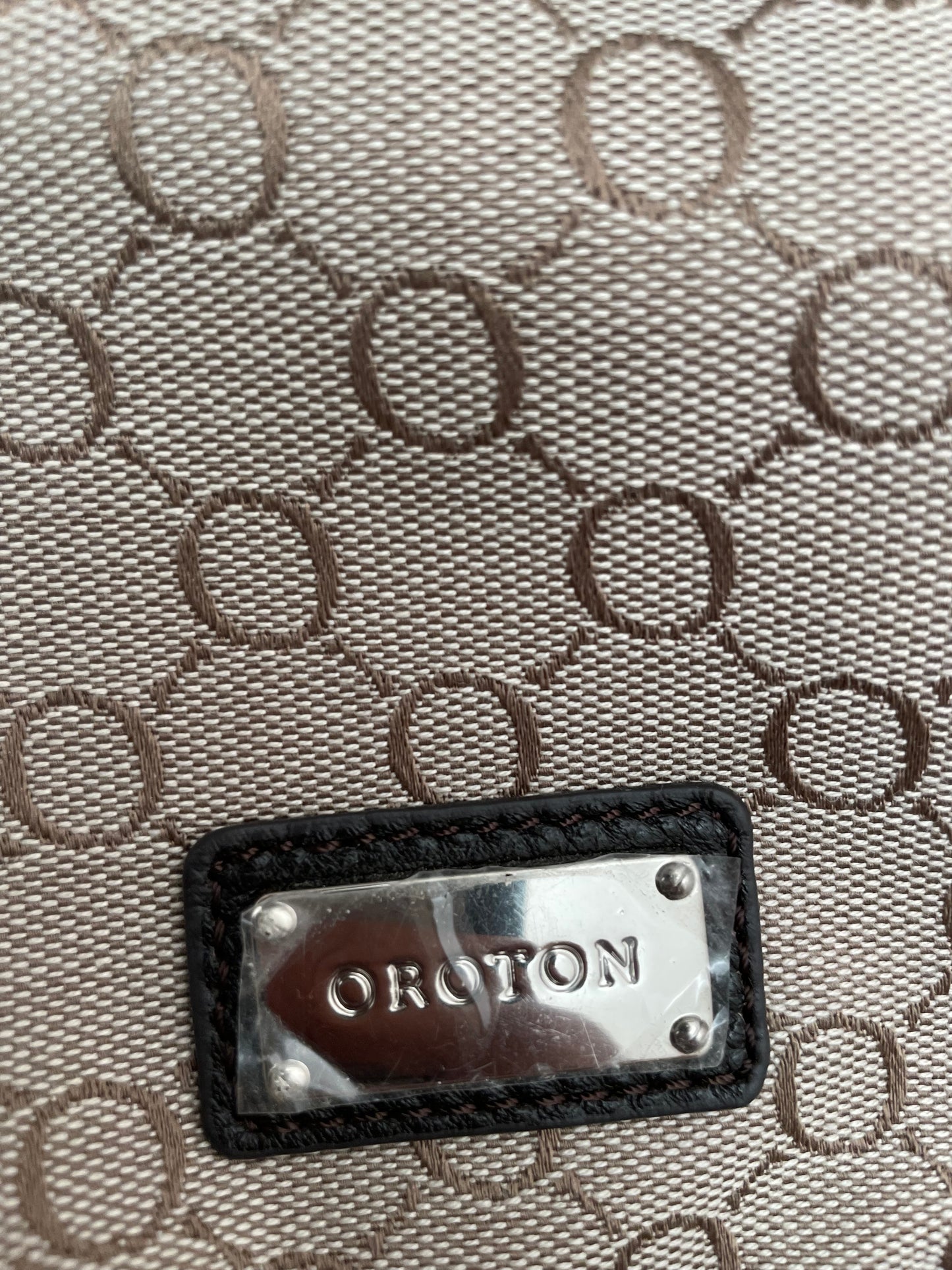 Oroton Monogram Fabric and Leather Laptop Bag