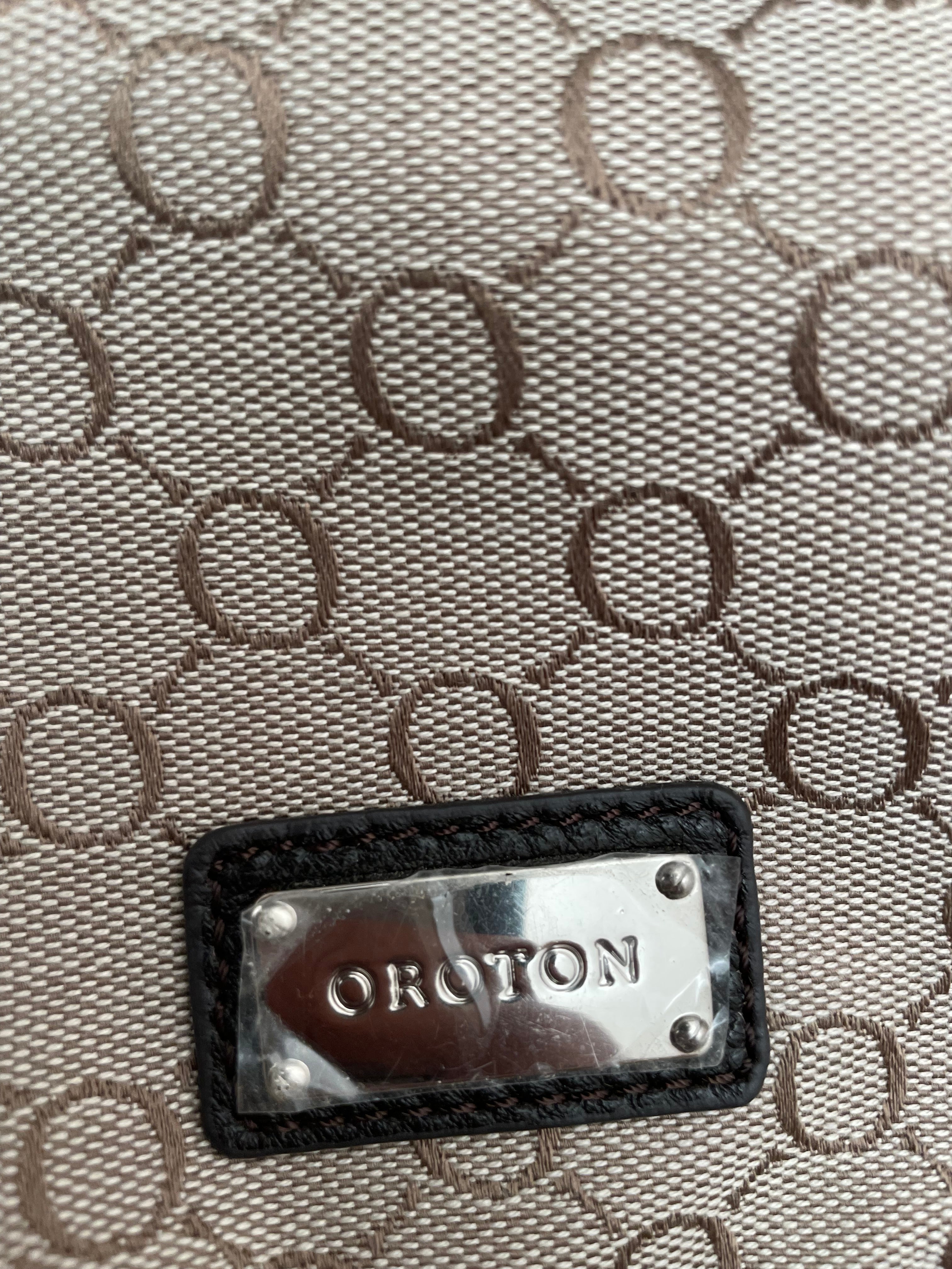 Oroton Monogram Fabric and Leather Laptop Bag