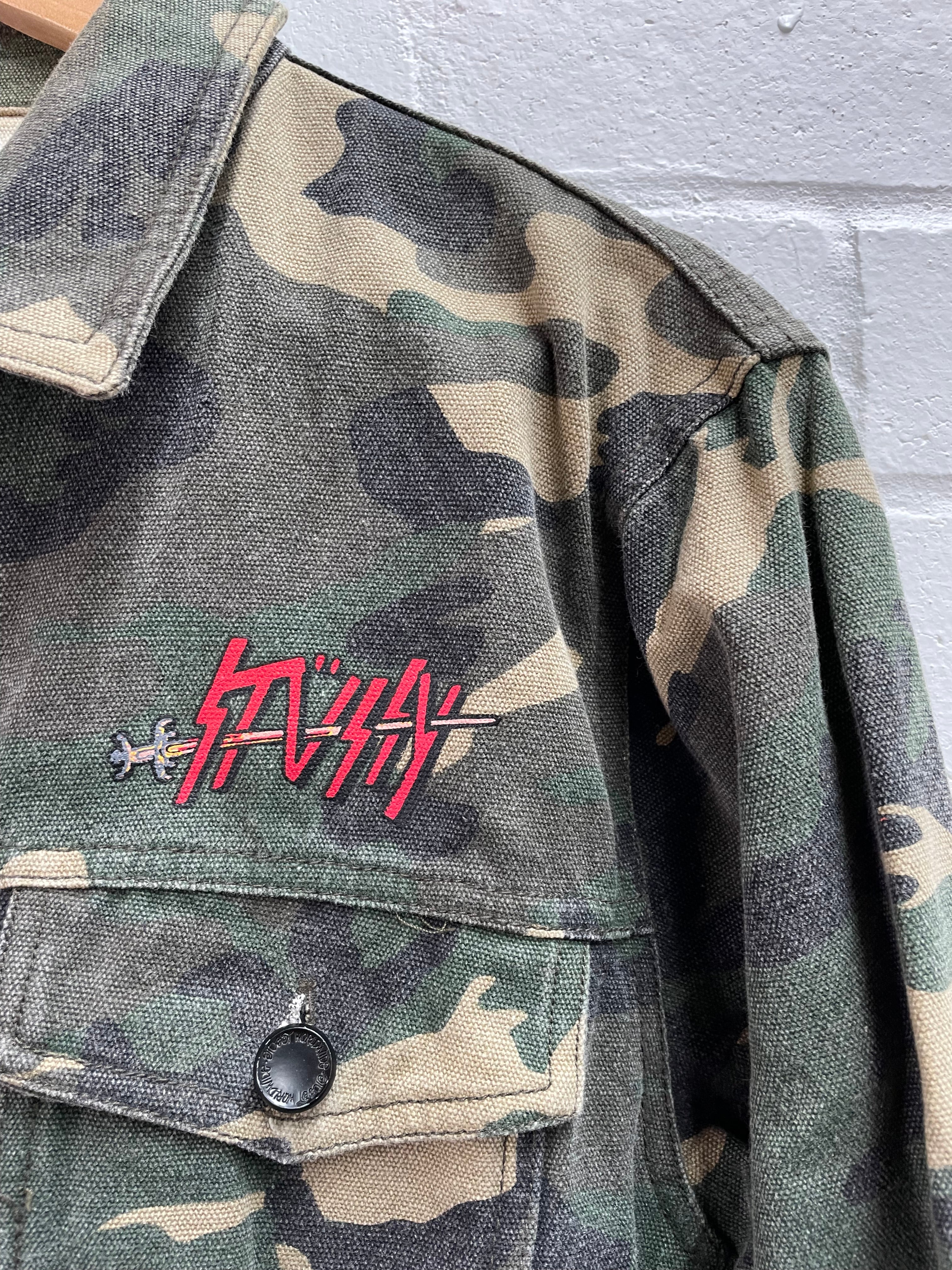Vintage Stussy Camo Slayer Trucker Jacket